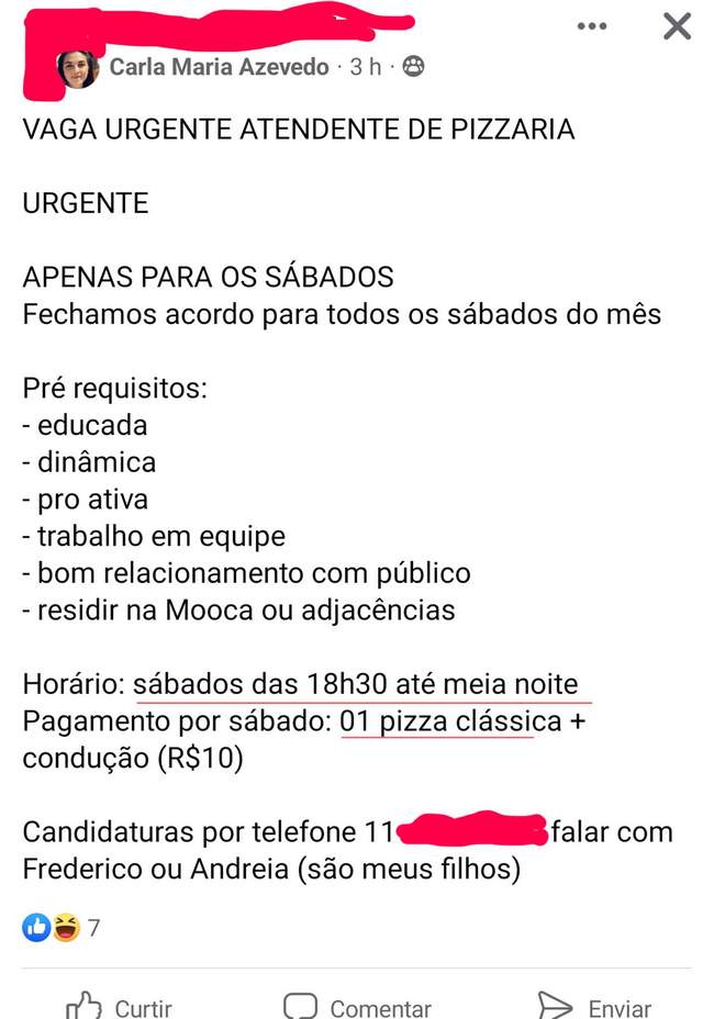 Trabalhe quase 6 horas num sábado a noite…