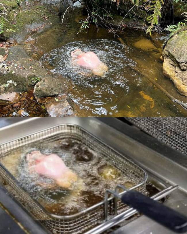 Parece um peito de frango fritando em óleo quente